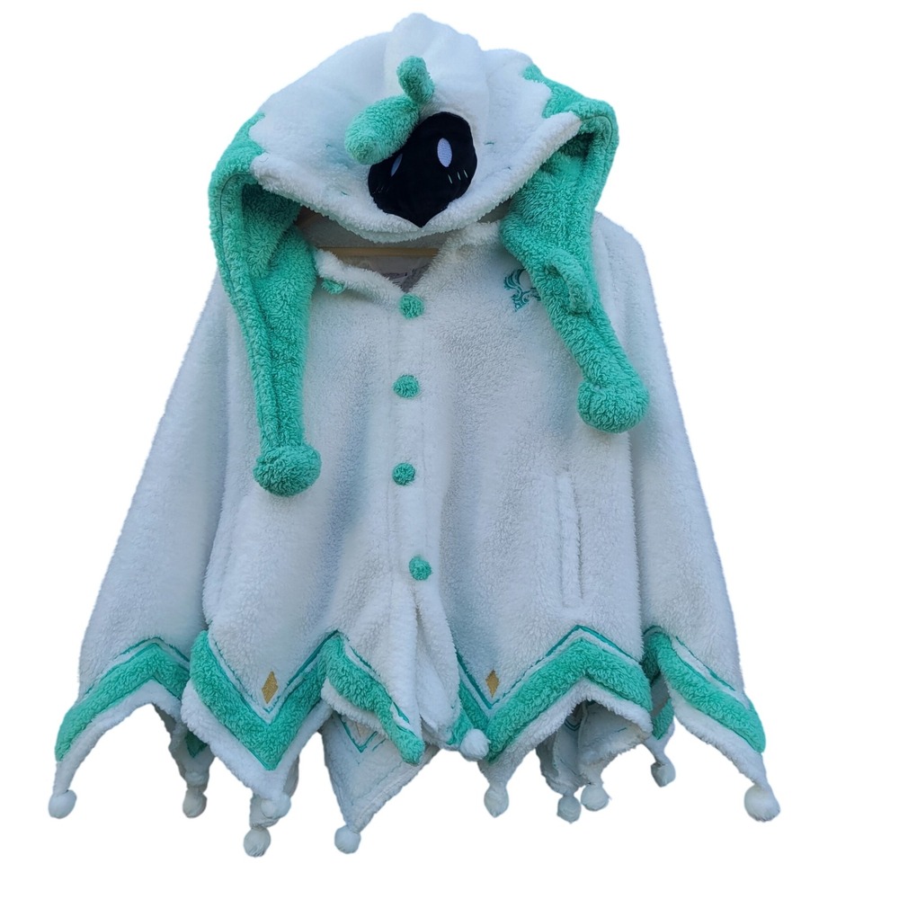 Cosplayfm Genshin Impact Venti Sherpa Fleece Hooded Poncho Cape Halloween S/M